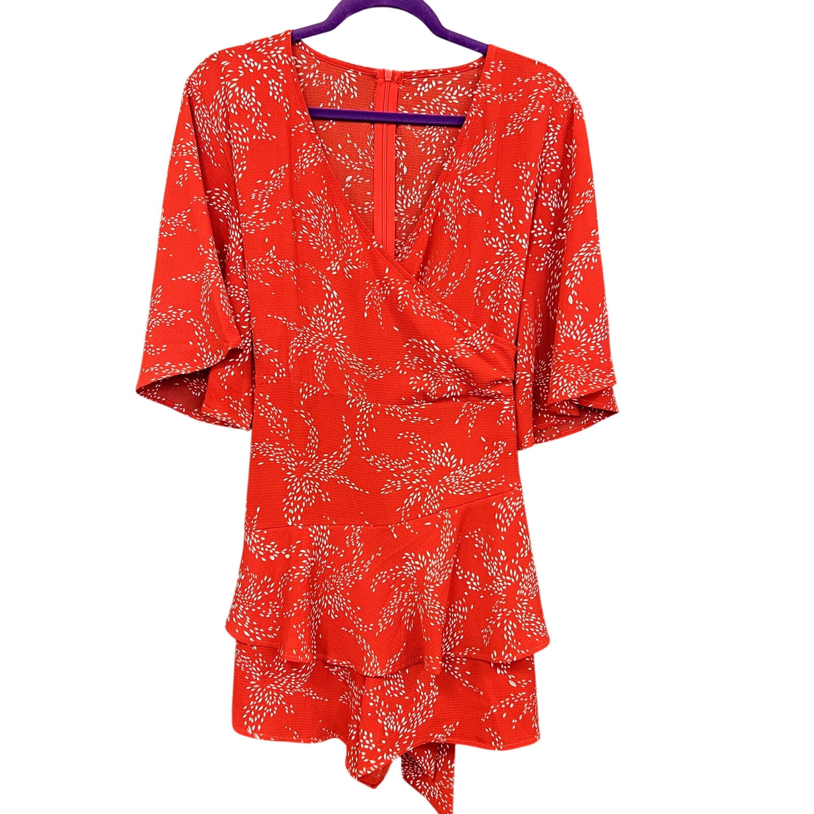 Women's Red Dotted Ruffle Romper Large